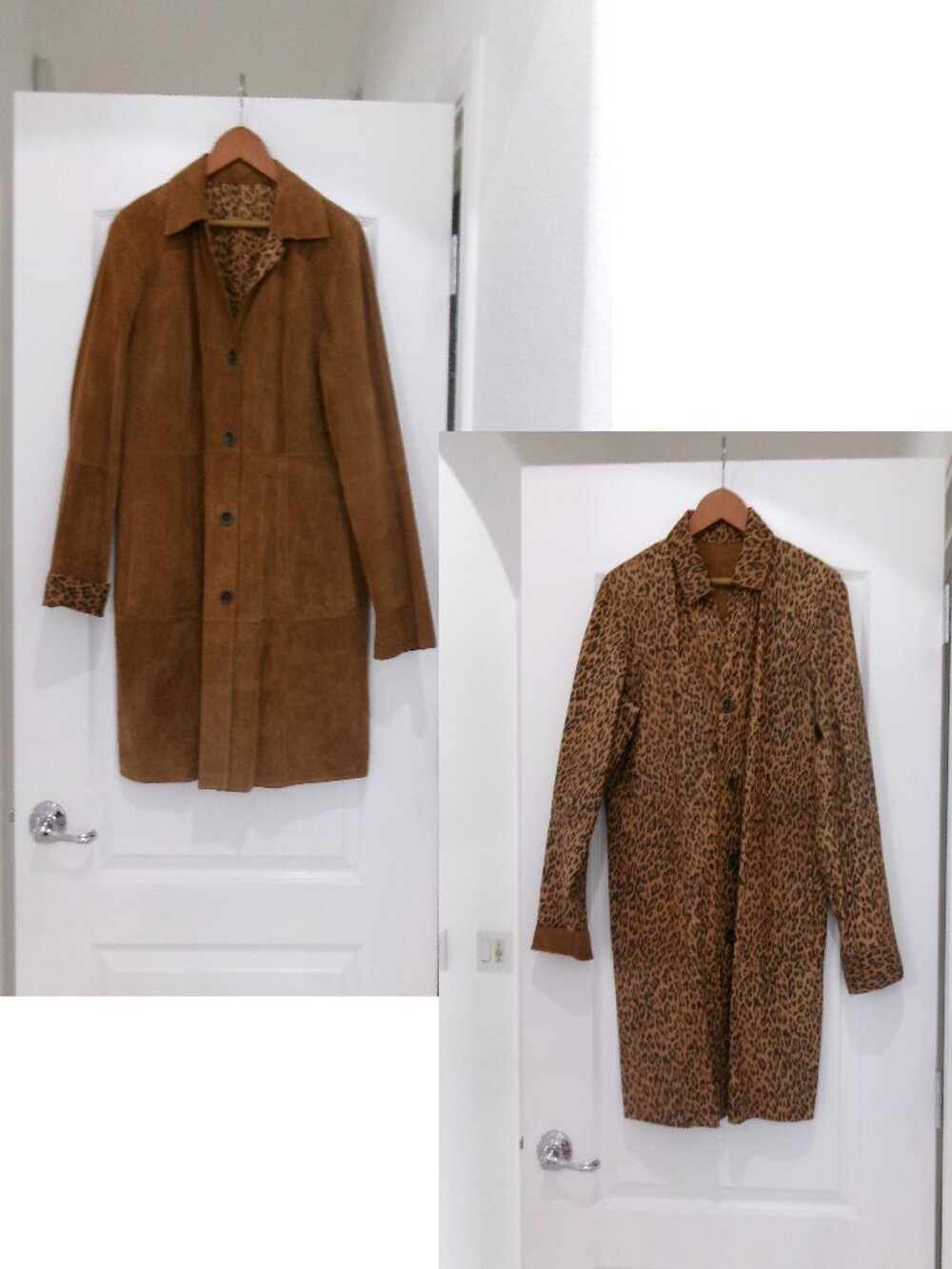 Chico's Genuine Leather Reversible Leopard Print & Solid Chore Coat Jacket M